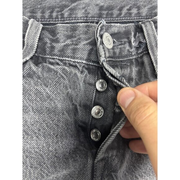 Levis 501 CT Jeans Mens 26x32 Black Distressed Tapered Button Fly Denim Ripped - Picture 2 of 11